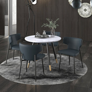 Worldwide Home Furnishings Emery 5-piece Dining Set With Marble-look Table, Aged Gold Accents, And Modern Comfort Chairs White Faux Marble Table,Black Chair Mdf,Metal,Faux Leather 207-294rnd_085pubk