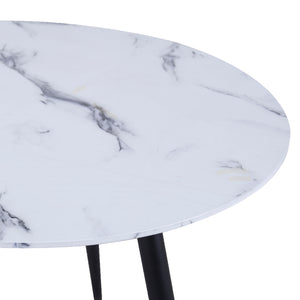 Worldwide Home Furnishings Emery Contemporary Marble-look Dining Set - A-line Black Metal Legs & Plush Mid-century Chairs White Faux Marble Table,White Chair Mdf,Metal,Faux Leather 207-294rnd_620wt
