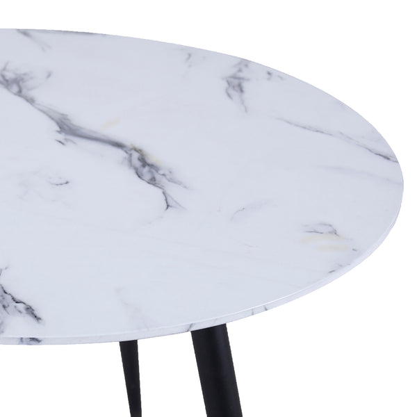 Worldwide Home Furnishings Emery Contemporary Marble-look Dining Set - A-line Black Metal Legs & Plush Mid-century Chairs White Faux Marble Table,White Chair Mdf,Metal,Faux Leather 207-294rnd_620wt