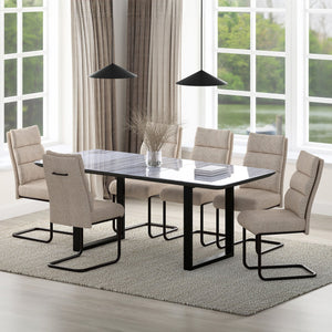 Worldwide Home Furnishings Gavin_Brodi 7-piece Dining Set: Elegant Marble-look Table With Sturdy Black Metal Legs & Chic Chairs Black Table,Beige Chair Glass,Metal,Mdf,Fabric 207-360bk_138beg
