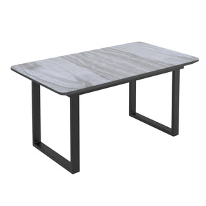 Worldwide Home Furnishings Gavin_Venice 7-piece Dining Set With Marble-look Glass Top, Modern Design & Self-storing Extension Black Table,Beige Chair Glass,Metal,Mdf,Fabric 207-360bk/536bg