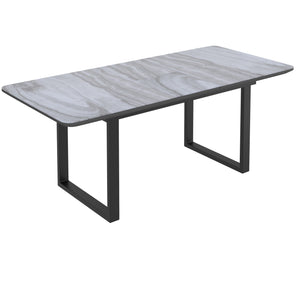 Worldwide Home Furnishings Gavin_Devo Modern 7-piece Dining Set With Marble-top Table & Stylish Faux Leather Chairs Black Table,Black Chair Glass,Metal,Mdf,Faux Leather 207-360/087bk