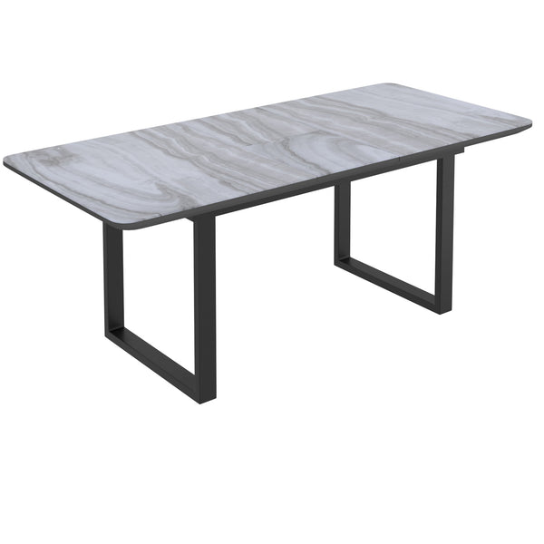 Worldwide Home Furnishings Gavin_Devo Modern 7-piece Dining Set With Marble-top Table & Stylish Faux Leather Chairs Black Table,Black Chair Glass,Metal,Mdf,Faux Leather 207-360/087bk