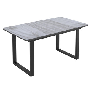 Worldwide Home Furnishings Gavin_Devo Modern 7-piece Dining Set With Marble-top Table & Stylish Faux Leather Chairs Black Table,Black Chair Glass,Metal,Mdf,Faux Leather 207-360/087bk