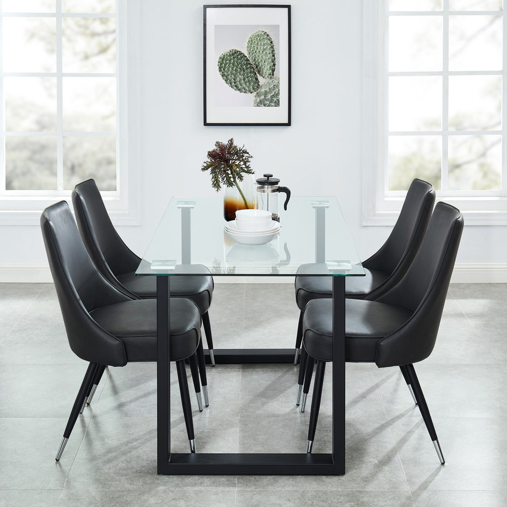 Worldwide Home Furnishings Franco Modern 5-piece Dining Set With Clear Glass Table & Vintage Faux Leather Chairs, Easy Assembly Black Table,Vintage Grey Chair Metal,Glass,Faux Leather 207-454bk/429gy