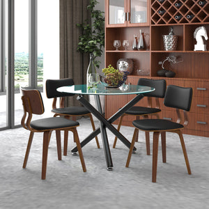 Worldwide Home Furnishings Suzette_Zuni 5-piece Dining Set: Contemporary Glass Top, Sturdy Black Metal Legs, Ideal For Small Spaces Black Table,Black Chair Metal,Glass,Faux Leather,Wood 207-476_581pubk