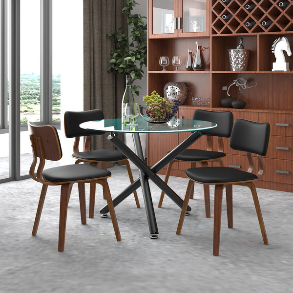 Worldwide Home Furnishings Suzette_Zuni 5-piece Dining Set: Contemporary Glass Top, Sturdy Black Metal Legs, Ideal For Small Spaces Black Table,Black Chair Metal,Glass,Faux Leather,Wood 207-476_581pubk