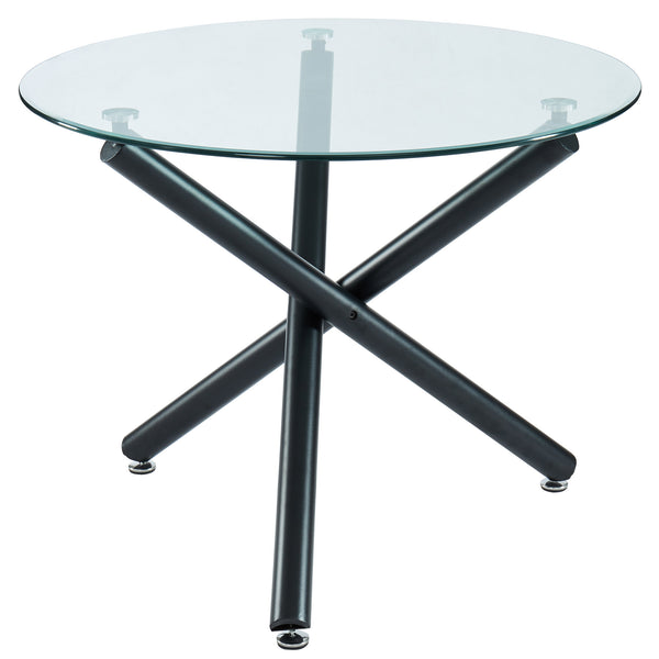 Worldwide Home Furnishings Suzette_Zuni 5-piece Dining Set: Contemporary Glass Top, Sturdy Black Metal Legs, Ideal For Small Spaces Black Table,Black Chair Metal,Glass,Faux Leather,Wood 207-476_581pubk