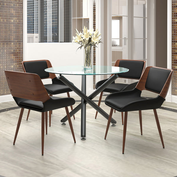 Worldwide Home Furnishings Suzette_Hudson 5-piece Contemporary Dining Set With Clear Glass Top & Stylish Black Metal Legs Black Table,Black Chair Metal,Glass,Faux Leather,Wood 207-476_582pubk