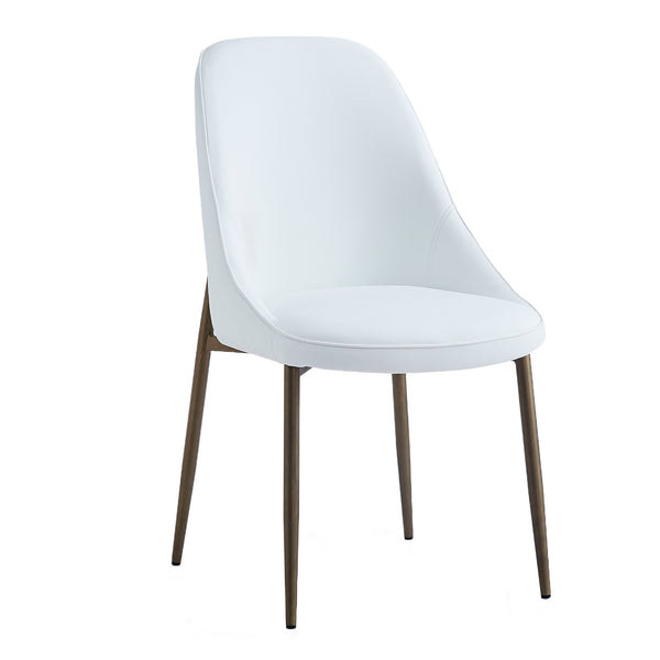 Worldwide Home Furnishings Stark 7-piece Dining Set With Tempered Glass Top, Stylish Geometric Base, And Plush Chairs In Gold Aged Gold Table,White Chair Metal,Glass,Faux Leather 207-535gl_636wt