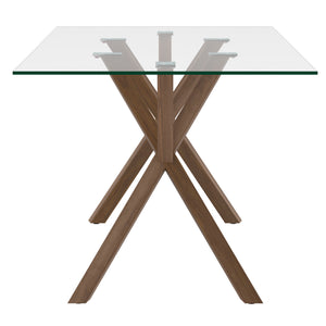 Worldwide Home Furnishings Stark Modern 7-piece Dining Set With Glass Top, Geometric Base, And Vintage Faux Leather Chairs Walnut Table,Beige Chair Metal,Glass,Fabric 207-535wal_158beg