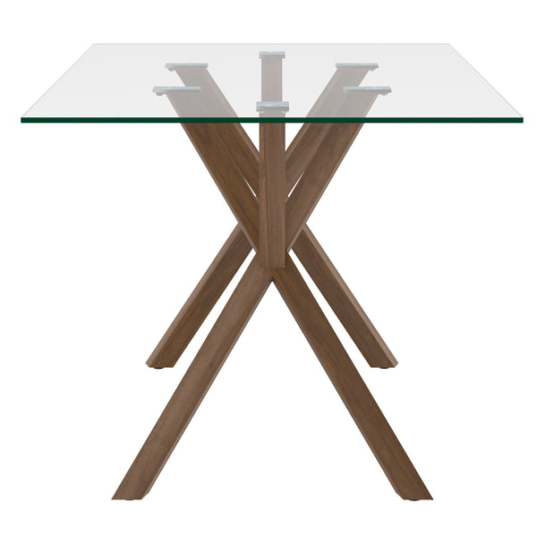 Worldwide Home Furnishings Stark Modern 7-piece Dining Set With Glass Top, Geometric Base, And Vintage Faux Leather Chairs Walnut Table,Beige Chair Metal,Glass,Fabric 207-535wal_158beg