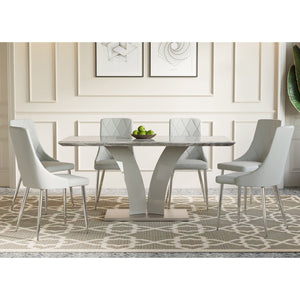 Worldwide Home Furnishings Napoli_Devo 7pc Dining Set - Modern Marble Look Table & Elegant Faux Leather Chairs For Stylish Dining Grey Table,Light Grey Chair Faux Marble,Stainless Steel,Faux Leather 207-545/087lg