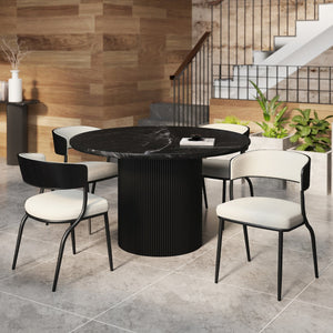 Worldwide Home Furnishings Jilsa Modern 5-piece Dining Set - Solid Mango Wood Table With Marble Top & Stylish Bentwood Chairs Black,Ivory Solid Wood,Marble,Fabric,Metal 207-551blk_904iv