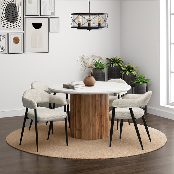 Worldwide Home Furnishings Jilsa Elegant 5-piece Dining Set With Solid Mango Wood Table & Stylish Curved Back Chairs Walnut,White,Beige,Black Solid Wood,Marble,Fabric,Metal 207-551wal_089bg