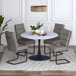 Worldwide Home Furnishings Zilo Large 5-piece Dining Set With Faux Marble Table & Elegant Textured Chairs For Modern Spaces Black Table,Charcoal Chair Mdf,Metal,Fabric 207-671bk_L_138ch