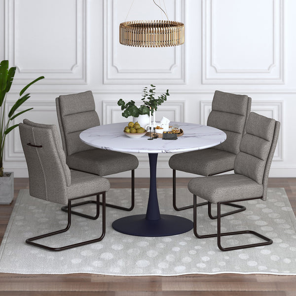 Worldwide Home Furnishings Zilo Large 5-piece Dining Set With Faux Marble Table & Elegant Textured Chairs For Modern Spaces Black Table,Charcoal Chair Mdf,Metal,Fabric 207-671bk_L_138ch