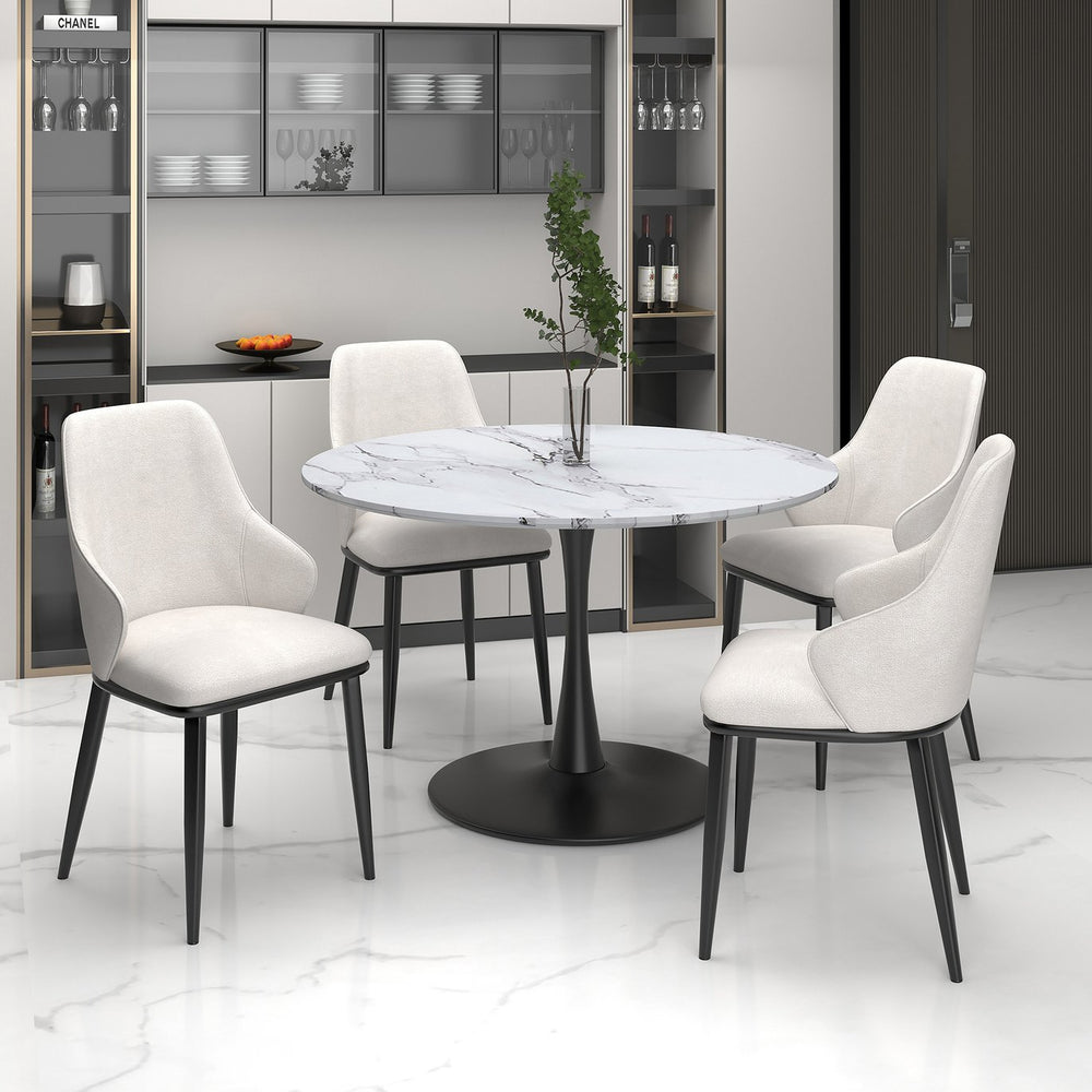 Worldwide Home Furnishings Zilo 5-piece Dining Set With Faux Marble Top & Curved High Back Chairs For Modern Elegance Black And Aged Gold Table,Beige Chair Mdf,Metal,Fabric 207-671sbk_084beg