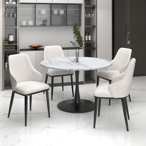 Worldwide Home Furnishings Zilo 5-piece Dining Set With Faux Marble Top & Curved High Back Chairs For Modern Elegance Black And Aged Gold Table,Beige Chair Mdf,Metal,Fabric 207-671sbk_084beg