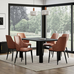 Worldwide Home Furnishings Sangra Elegant 7-piece Dining Set With Solid Mango Wood Table And Modern, Comfortable Chairs Black Table,Saddle Chair Solid Wood,Faux Leather,Metal 207-751blksm_084sd