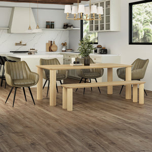Worldwide Home Furnishings Sangra Solid Mango Wood 6-piece Dining Set With Chic Swivel Chairs & Vintage Faux Leather Upholstery Natural Table,Moss Chair Solid Wood,Faux Leather,Metal 207-751natlg_139ms
