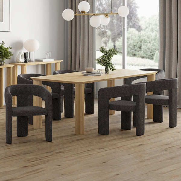 Worldwide Home Furnishings Sangra 7-piece Dining Set - Stylish Mango Wood Table & Chic Upholstered Chairs For Elegant Dining Natural Table,Charcoal Chair Solid Wood,Fabric 207-751natlg_933ch