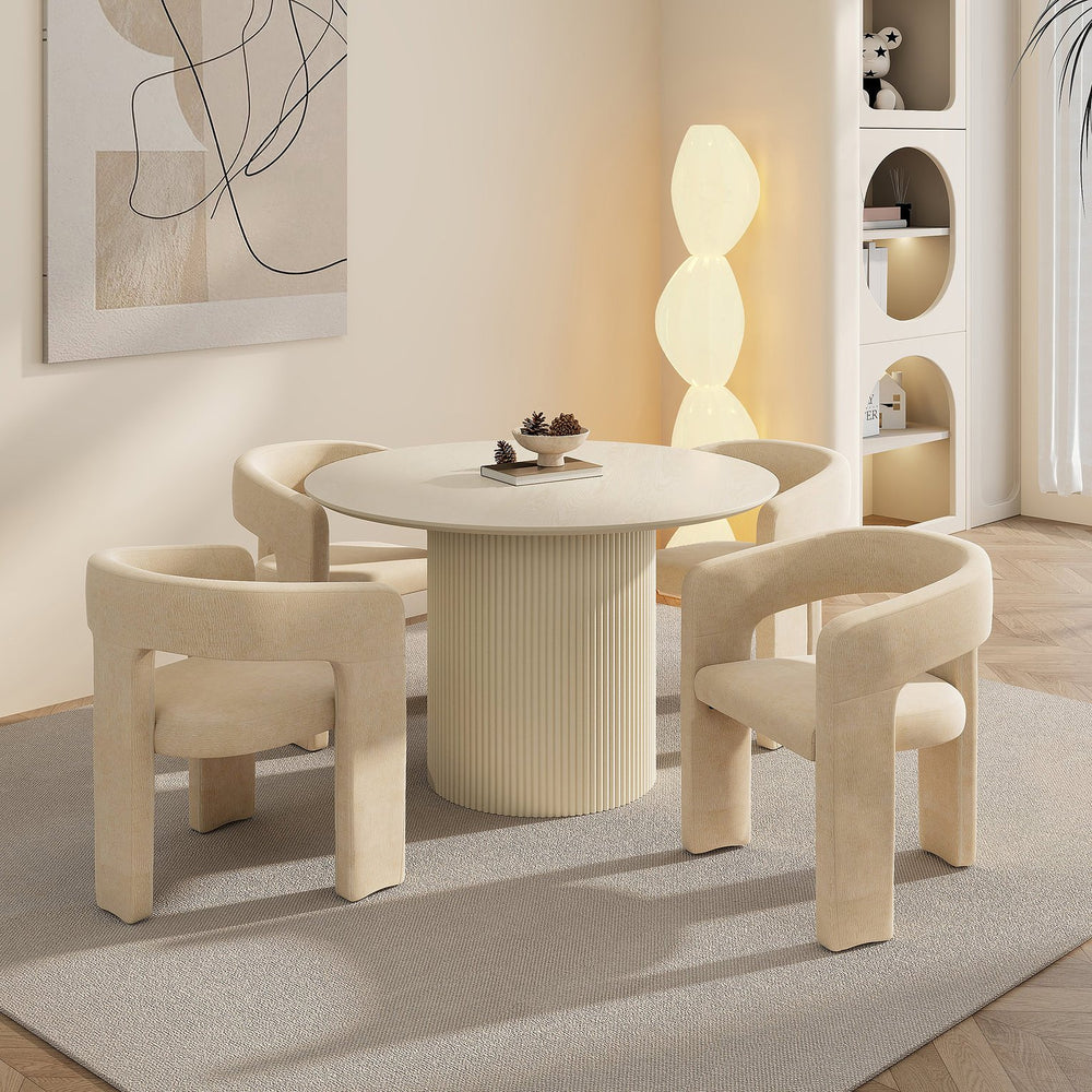 Worldwide Home Furnishings Tovas Elegant 5-piece Dining Set With Reeded Wood Base & Luxurious Upholstered Chairs For Comfort Ivory Table,Beige Chair Engineered Wood,Oak Veneer,Fabric 207-782iv_933bg