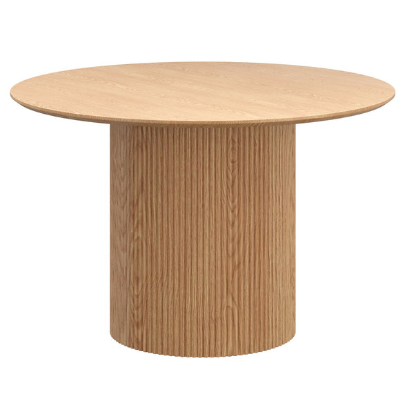 Worldwide Home Furnishings Tovas Round Pedestal 5-piece Dining Set - Mid-century Modern Design With Reeded Wood Charm Natural Table,Beige Chair Eng. Wood,Oak Veneer,Fabric,Metal 207-782nat_582bg