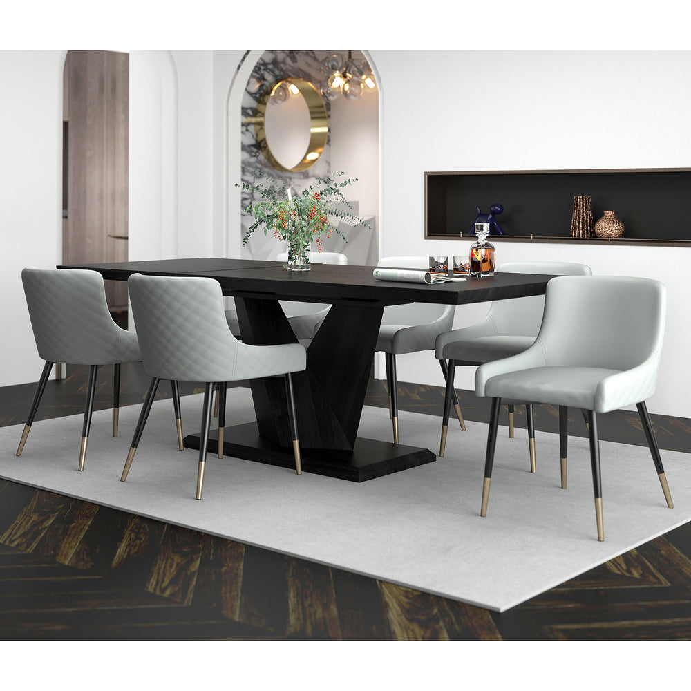 Worldwide Home Furnishings Eclipse Elegant 7-piece Dining Set With Geometric Table, Plush Chairs & Sturdy Metal Legs For Style Black Table,Grey Chair Wood,Faux Leather,Metal 207-860blk_620lg