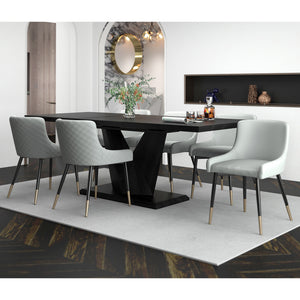 Worldwide Home Furnishings Eclipse Elegant 7-piece Dining Set With Geometric Table, Plush Chairs & Sturdy Metal Legs For Style Black Table,Grey Chair Wood,Faux Leather,Metal 207-860blk_620lg