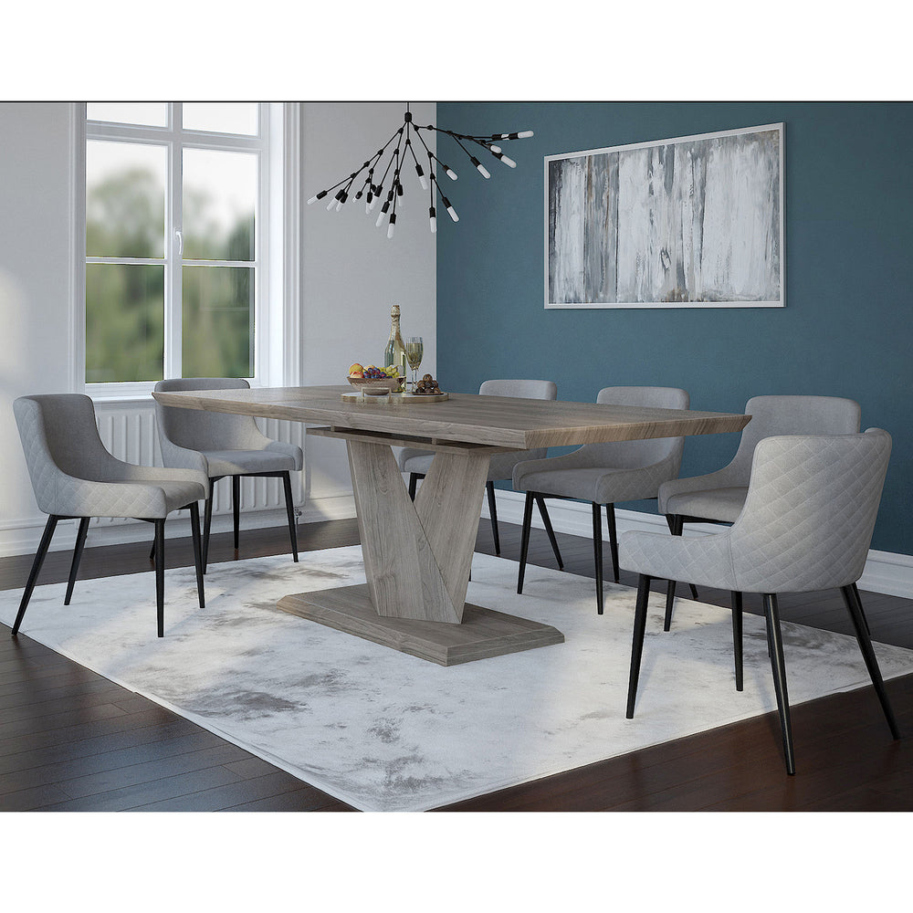 Worldwide Home Furnishings Eclipse Modern 7-piece Dining Set With Versatile Extension Table And Stylish Mid-century Chairs Oak Table,Black And Grey Chair Select Solids & Veneers,Fabric,Metal 207-860ok/086gy