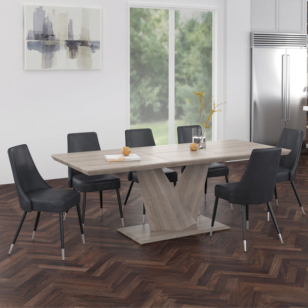 Worldwide Home Furnishings Eclipse Modern 7-piece Dining Set With Extension Table, Plush Chairs & Stylish Chrome Accents Oak Table,Grey Chair Select Solids & Veneer,Fx Leather,Metal 207-860ok/429gy