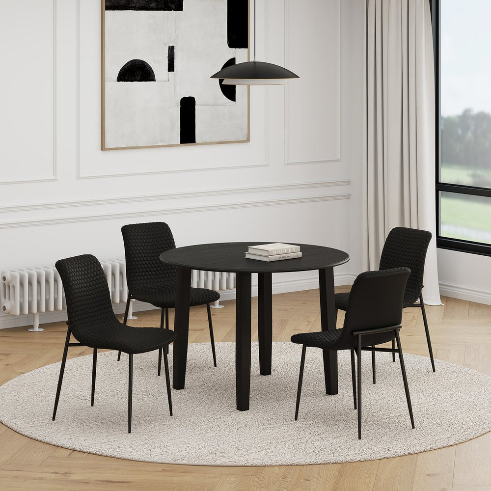 Worldwide Home Furnishings Conrad 5-piece Black Dining Set With Round Drop-leaf Table & Honeycomb Upholstered Chairs For Comfort Black Table,Black Chair Wood,Faux Leather,Metal 207-863blk_083blk