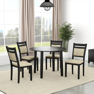 Worldwide Home Furnishings Conrad-5pc Stylish Round Dining Set With Double-drop Leaf Table And Comfortable Cushioned Chairs Black Table,Black Chair Wood,Fabric 207-863blk_5pc