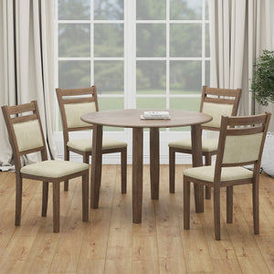Worldwide Home Furnishings Conrad-5pc Stylish Round Dining Set With Double-drop Leaf Table And Comfortable Cushioned Chairs Walnut Table,Walnut Chair Wood,Fabric 207-863wal_5pc