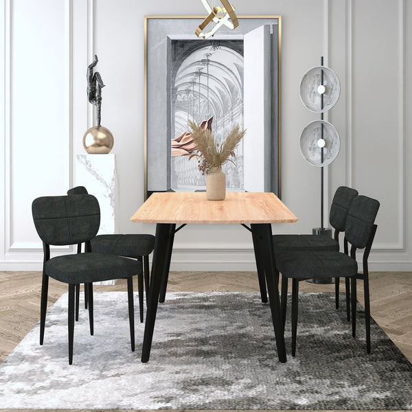 Worldwide Home Furnishings Leon 5-piece Dining Set With Warm Wood Grain Top & Chic Black Metal Legs For Modern Spaces Natural Table,Charcoal Chair Mdf,Metal,Fabric 207-893nat_090ch