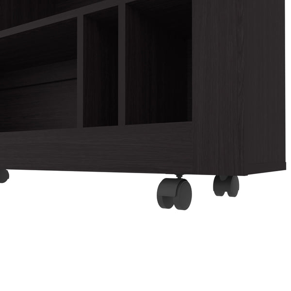 English Elm Wengue Console with Six Open Shelves – Elegant Melamine Finish, Slim Rectangular Design for Organized Style B062P290248