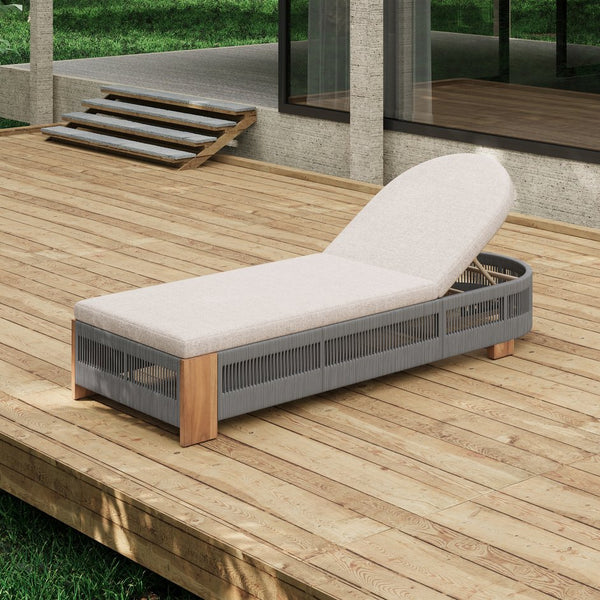 English Elm Christopher Knight Home® - Outdoor Chaise Lounge Chair – Elegant Acacia Wood With Adjustable Backrest, Plush Cushion & Grey Rope N770P298695G_N770P298696B