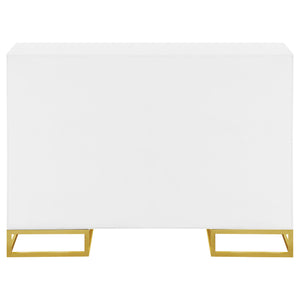English Elm Synchrony White and Gold Art Deco 2-Door Accent Cabinet with Shelves, Metal Trim, Chic Storage B062P351428