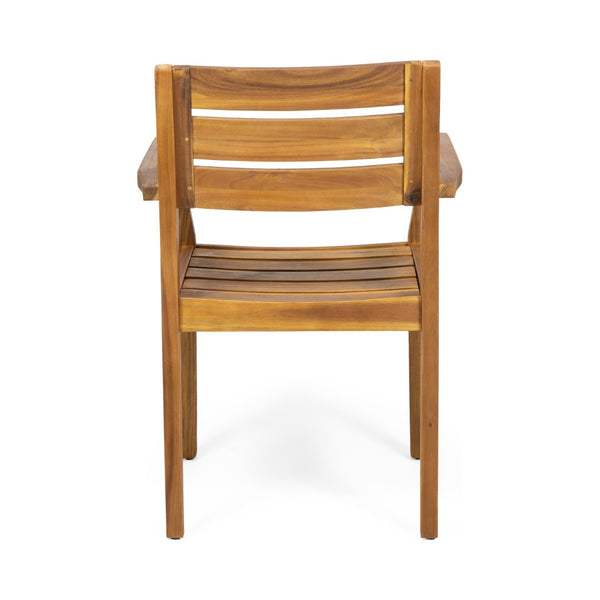 English Elm 7 Piece Solid Acacia Hardwood Expandable Outdoor Dining Set with Six Slatted Chairs Teak N762S000033AAA