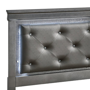 English Elm Lorana Glam Twin Storage Bed with Led Lighting and Tufted Faux Leather Headboard Gray B078S00690