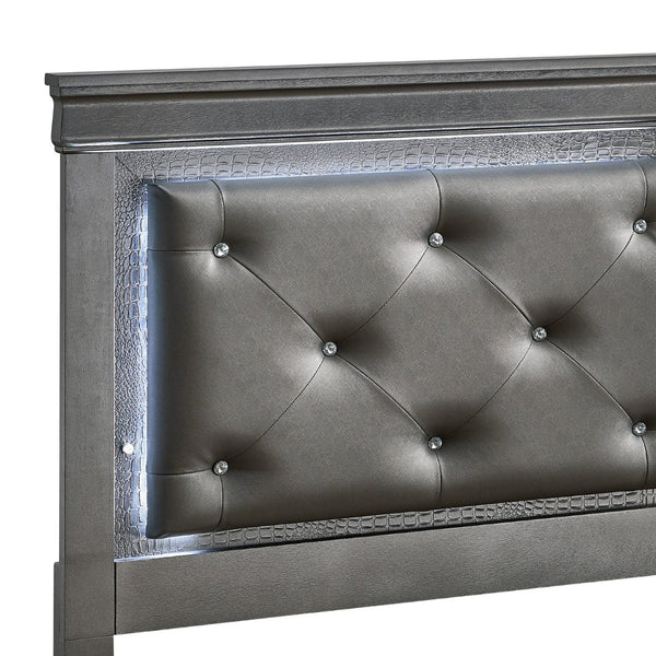 English Elm Lorana Glam Twin Storage Bed with Led Lighting and Tufted Faux Leather Headboard Gray B078S00690