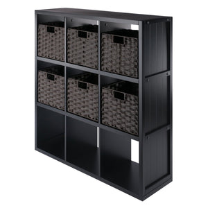 Winsome Wood Timothy 7-piece Modern 3x3 Storage Shelf With 6 Foldable Baskets - Stylish Organization In Black & Chocolate Black Composite Wood 20711-winsome-wood
