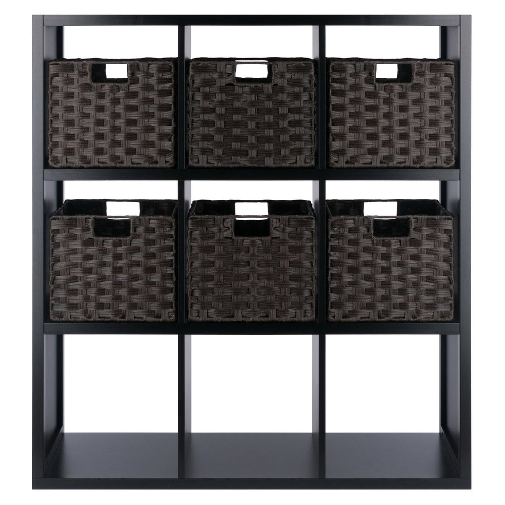 Winsome Wood Timothy 7-piece Modern 3x3 Storage Shelf With 6 Foldable Baskets - Stylish Organization In Black & Chocolate Black Composite Wood 20711-winsome-wood