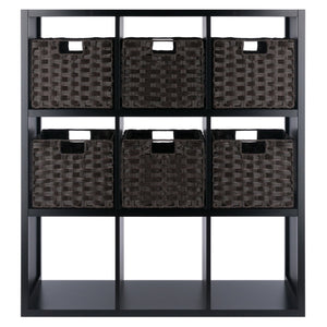Winsome Wood Timothy 7-piece Modern 3x3 Storage Shelf With 6 Foldable Baskets - Stylish Organization In Black & Chocolate Black Composite Wood 20711-winsome-wood