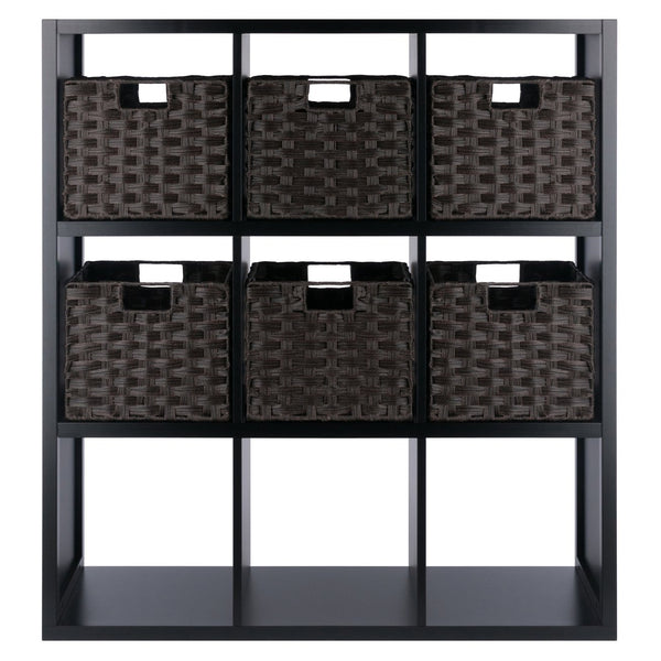 Winsome Wood Timothy 7-piece Modern 3x3 Storage Shelf With 6 Foldable Baskets - Stylish Organization In Black & Chocolate Black Composite Wood 20711-winsome-wood