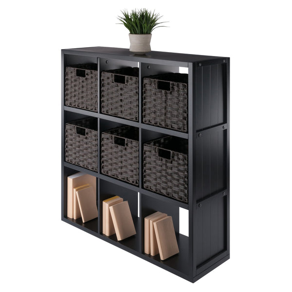 Winsome Wood Timothy 7-piece Modern 3x3 Storage Shelf With 6 Foldable Baskets - Stylish Organization In Black & Chocolate Black Composite Wood 20711-winsome-wood