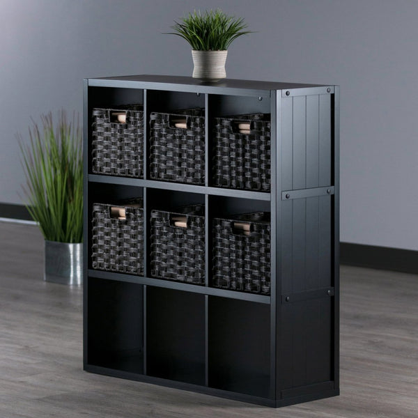 Winsome Wood Timothy 7-piece Modern 3x3 Storage Shelf With 6 Foldable Baskets - Stylish Organization In Black & Chocolate Black Composite Wood 20711-winsome-wood