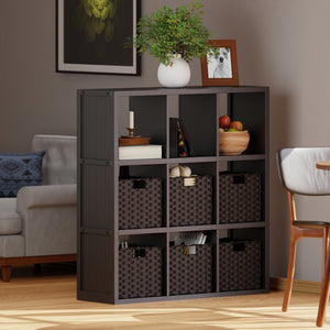 Winsome Wood Timothy 7-piece Modern 3x3 Storage Shelf With 6 Foldable Baskets - Stylish Organization In Black & Chocolate Black Composite Wood 20711-winsome-wood