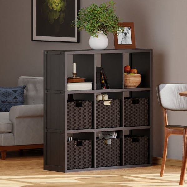 Winsome Wood Timothy 7-piece Modern 3x3 Storage Shelf With 6 Foldable Baskets - Stylish Organization In Black & Chocolate Black Composite Wood 20711-winsome-wood